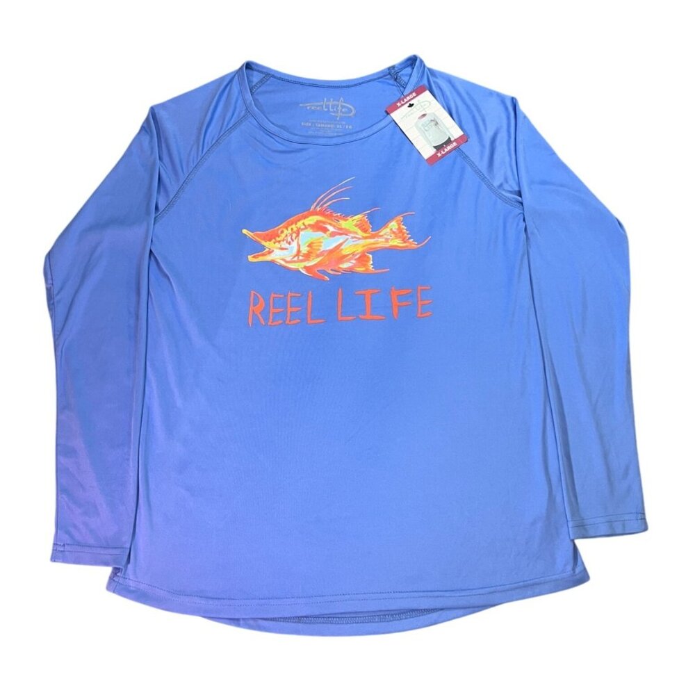 Reel Life Mens Sun Ray Defender Long Sleeve Swim Rash Guard Blue UPF 50+ Size XL